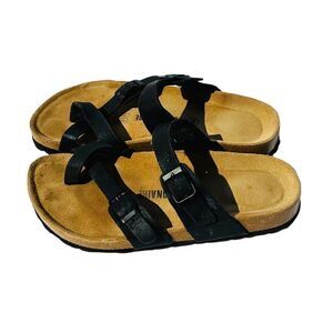 Cushionaire Womens Sandals Luna Cork Footbed One Finger Slip On Black Size 8